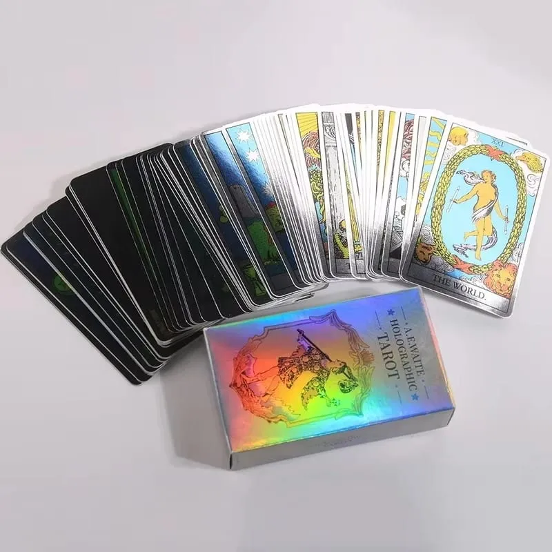 Colorido holográfico waite tarot padrão 78 cartão configuração espelho luz e sombra cartão rosto adivinhação imersiva