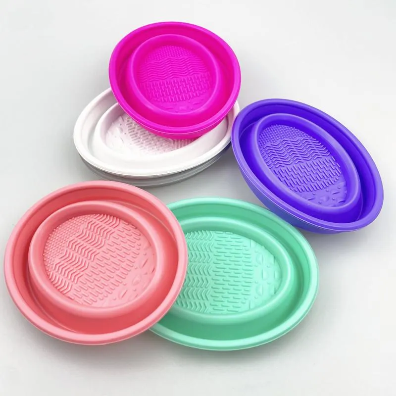 Lavar tapete limpo ferramentas de beleza caixa de purificador de silicone macio escova de maquiagem limpador de pó dobrável tigela de limpeza escovas de sombra