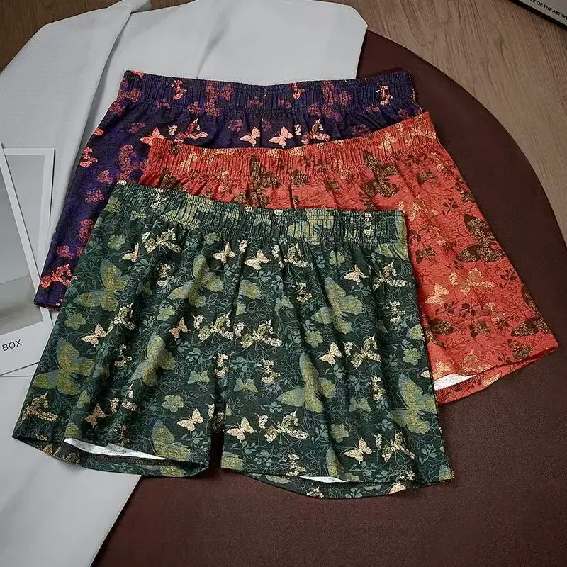 Conjunto de 4 peças de calças de ângulo plano com estampa de borboleta personalizada masculina, calças aro elásticas respiráveis ​​soltas, roupa íntima casual masculina
