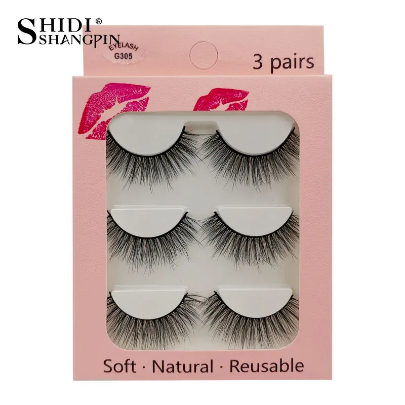 Falso cils 3 pares cílios postiços naturais longos 3d vison cílios macios macios finos feitos à mão cílios falsos ferramentas de maquiagem dos olhos