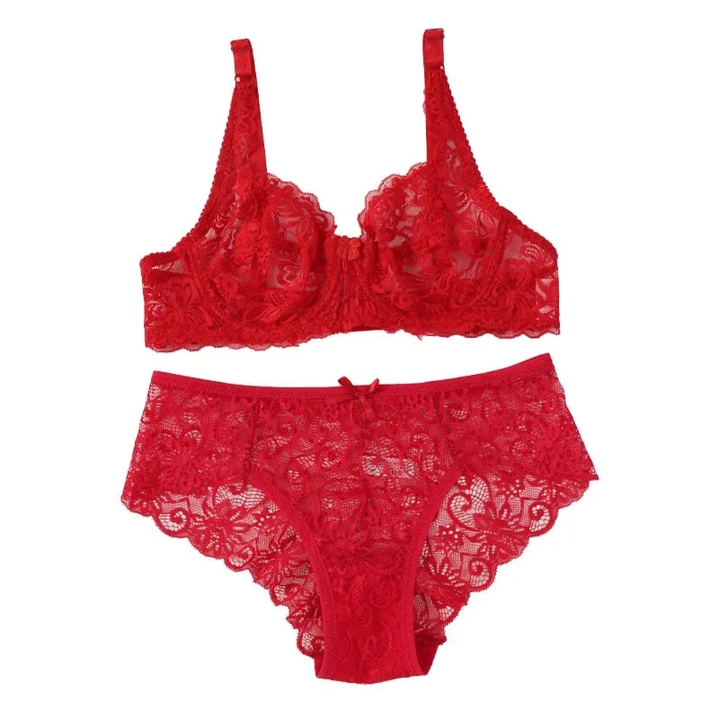 Feminino sexy renda fina sutiãs terno não-pad requintado push-up sutiã sólido respirável underwire g-string calcinha conjunto