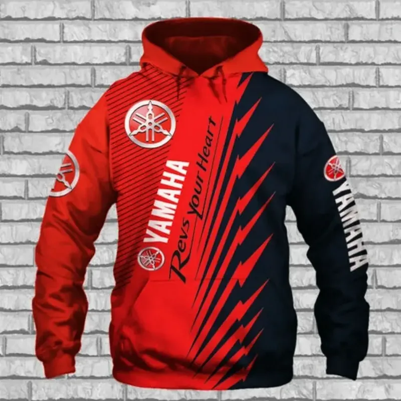 Camisa pulôver masculina com capuz para motocicleta com impressão 3D da Yamaha, adequada para uso na rua e passeios de motocicleta
