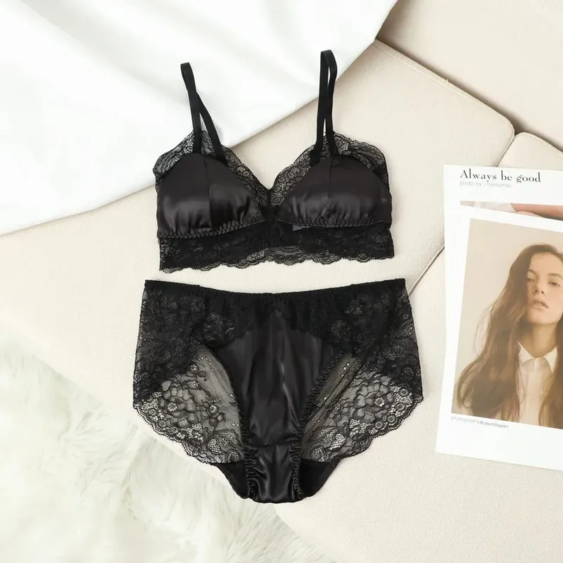 Birdtree Silk Lining French Solid Underwear 2026 New Elegant Basic Bra Set Thin Lace Spliced Bras For Women S30360QC