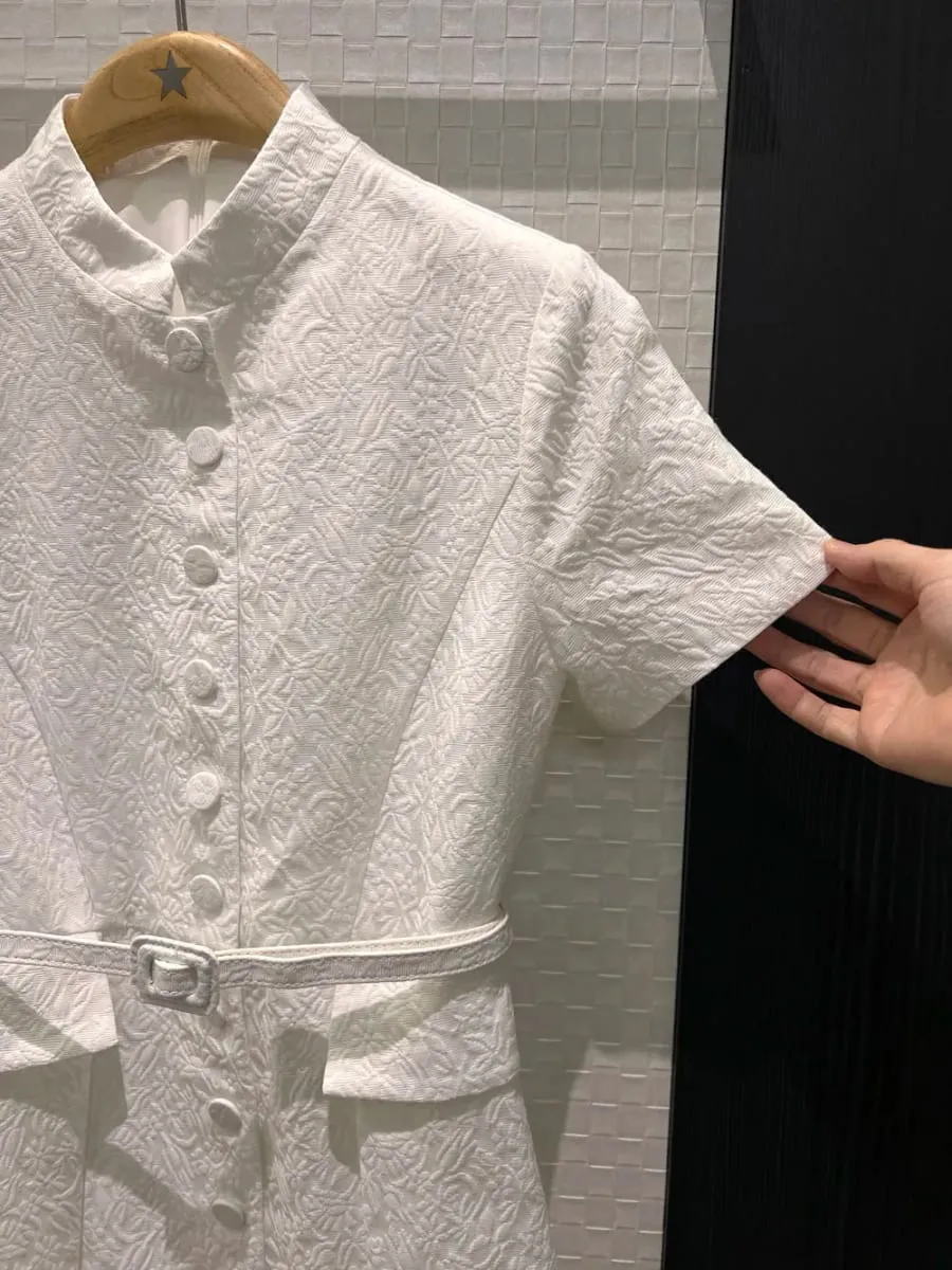 Flores 3d padrão em relevo 2026 primavera feminino único breasted vestidos longos cinto bolsos vestido preto branco
