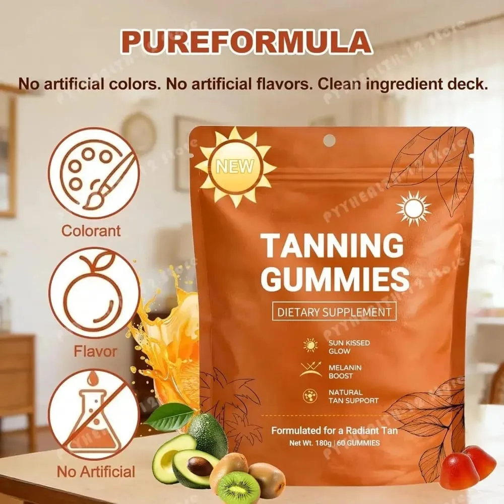 Tanning Gummies for Women Sunless Bronzing Glow Support Vegan Sugar-Free Non-GMO Astaxanthin & Lycopene 60 Count