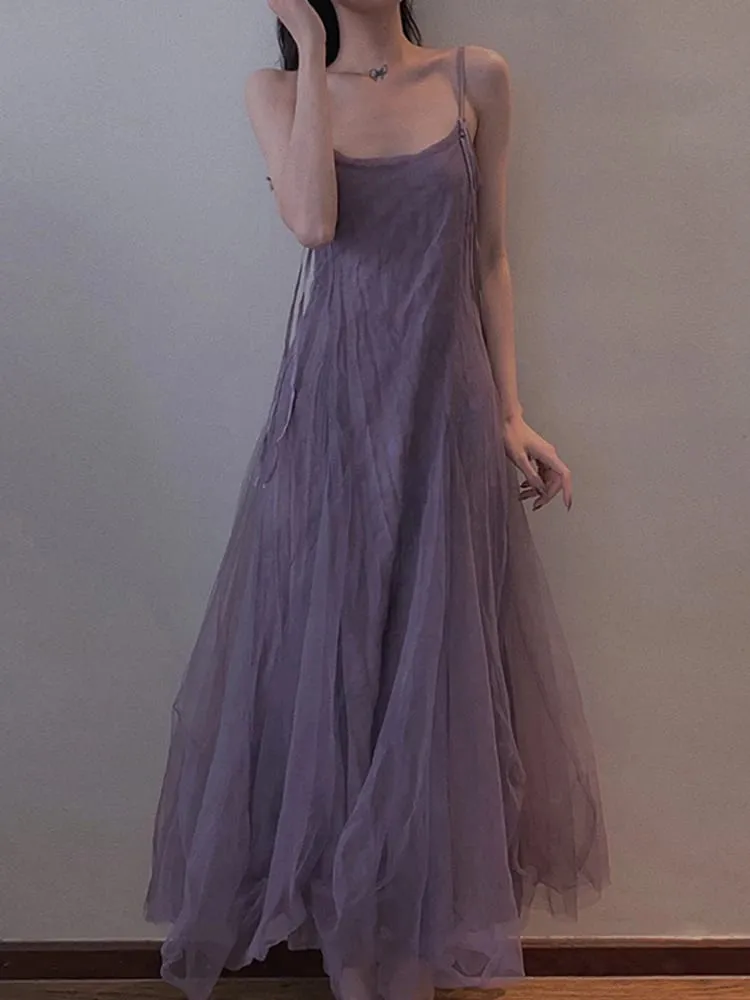 Vestido de malha roxa com efeito emagrecedor na altura do tornozelo com alça para mulheres plus size que esconde a barriga Vestido evasê estilo coreano...