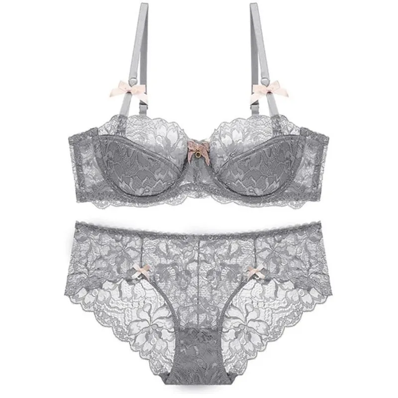 Conjunto de lingerie com alça ajustável para mulheres, 2 peças de sutiã e calcinha de renda floral