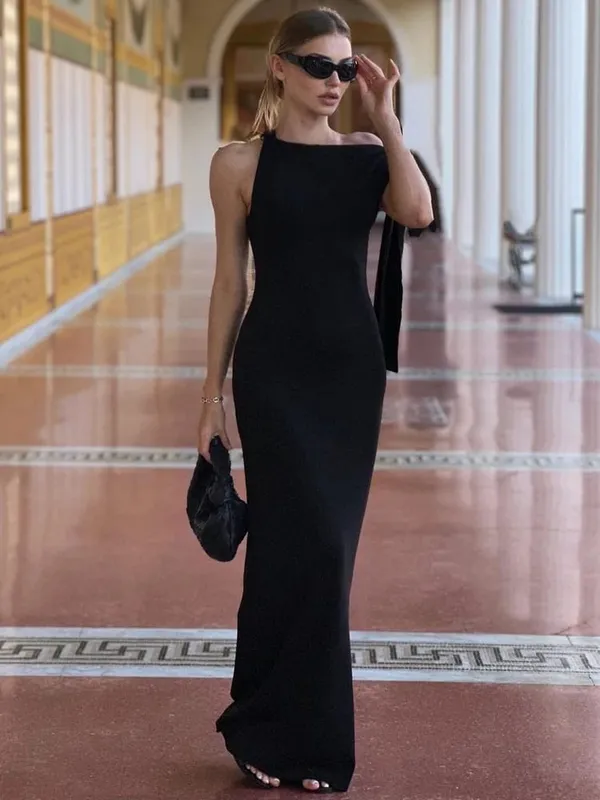 Hugcitar moda sólida o pescoço sem mangas retalhos sexy bodycon maxi vestido de baile verão roupas femininas festa festival clube y2k