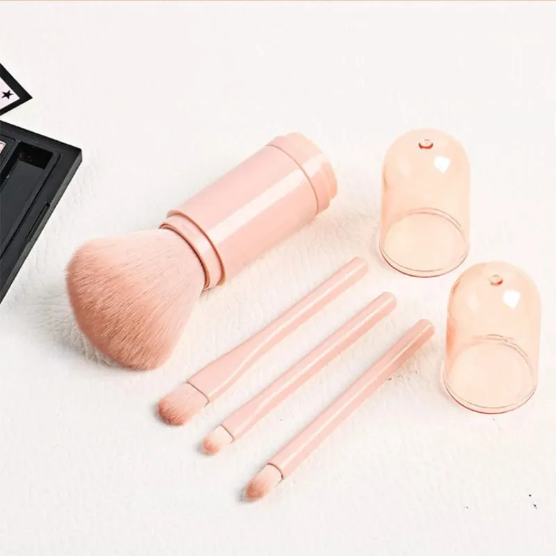 4 em 1 mini pincel de maquiagem bonito conjunto de pincéis de maquiagem de viagem retrátil base profissional mistura pó sombra de olho escova