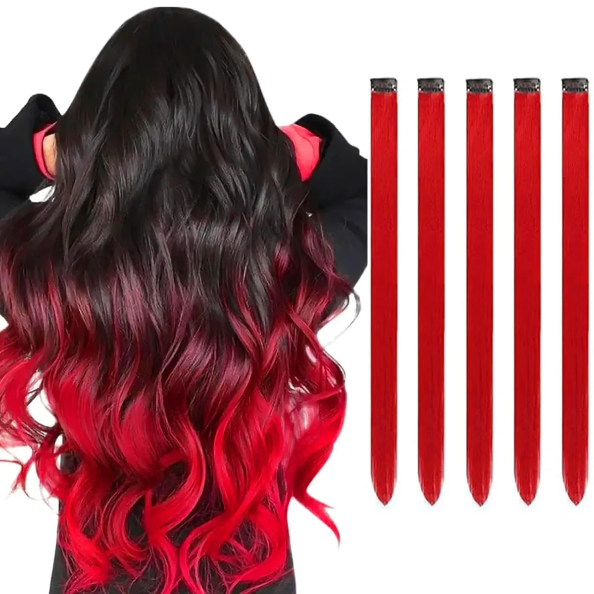 5 pçs clipe colorido em extensões de cabelo sintético destaques festa extensões de cabelo colorido arco-íris falso grampos de cabelo postiços — image 3