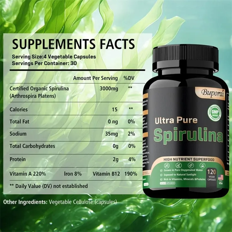 Spirulina orgânica - antioxidante cardiovascular do sistema imunológico de desintoxicação melhora a saúde digestiva