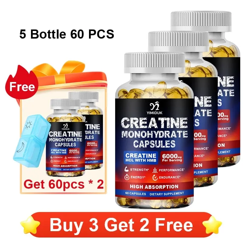 Suplemento de monohidrato de creatina com suporte HMB para recuperação muscular, aumento de energia celular, resistência, desempenho de fadiga muscular