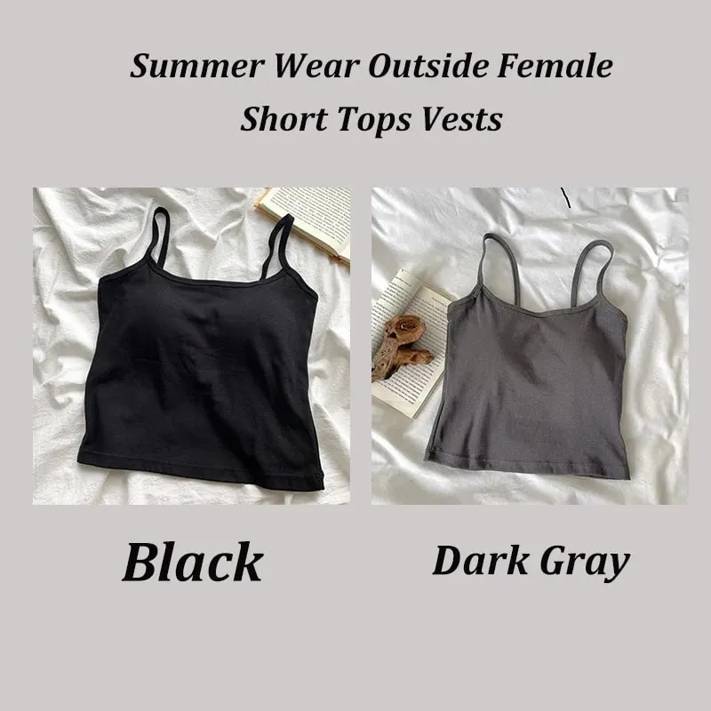 2 pçs/set feminino básico algodão camisola senhora cor sólida cintas de espaguete sem mangas coletes finos respirável curto sem mangas topos