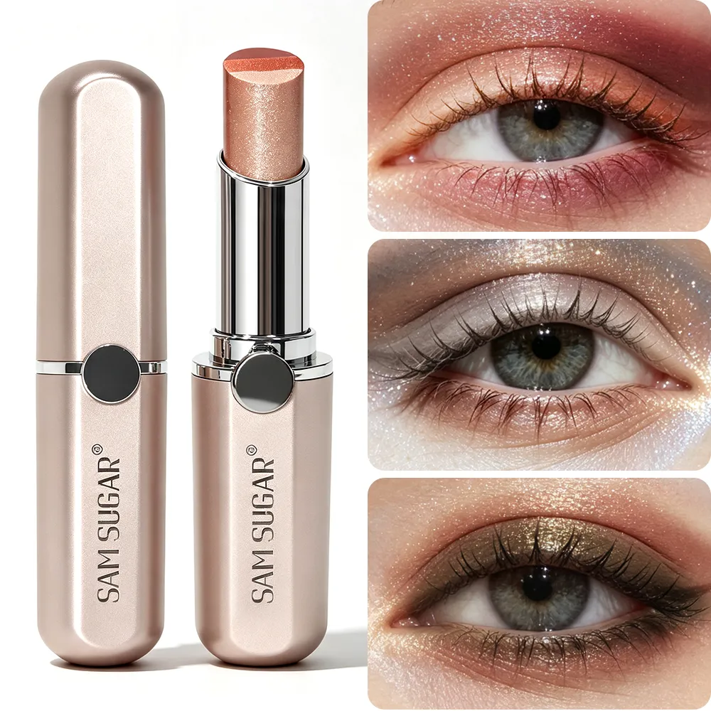Bastão de sombra gradiente em 3 cores, creme de contorno brilhante, sombra à prova d'água, resistente a manchas, maquiagem rápida para os olhos