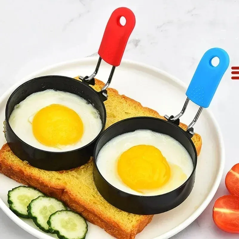 Foldable Fried Egg Tool Stainless Steel Egg Mold with Anti-Scald Silicone Handle Durable Non-stick Omelet Kitchen Accessories
