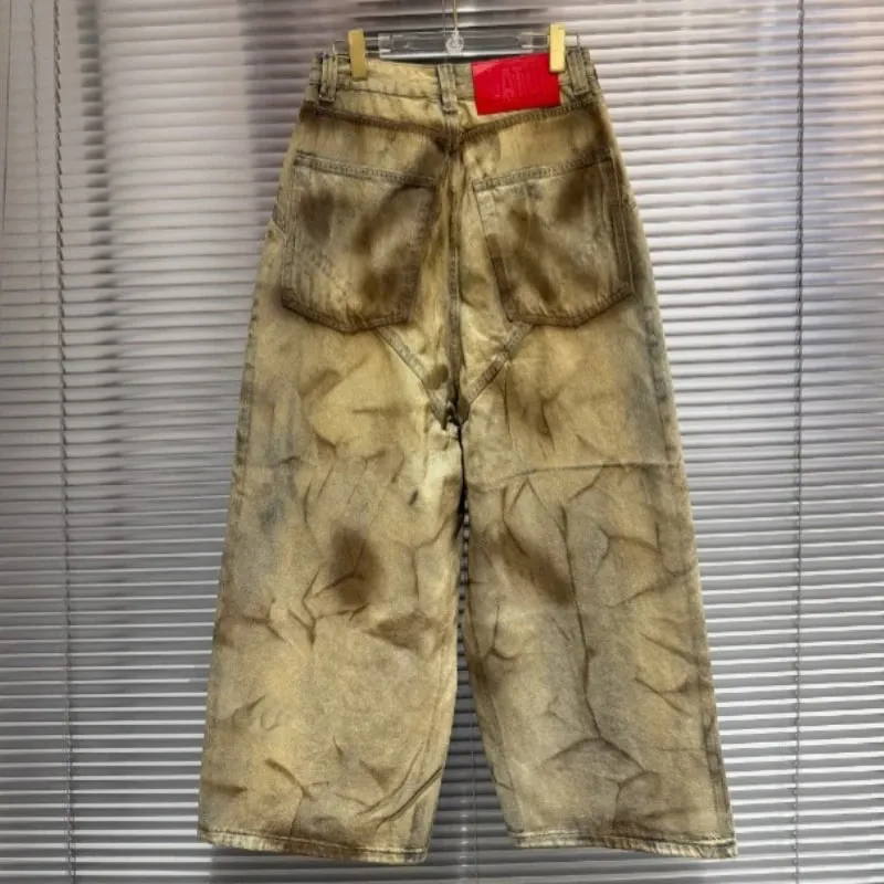 Latui Atelier 高品質 ROSE 染色和做舊刺繡牛仔褲，喇叭褲管設計牛仔褲