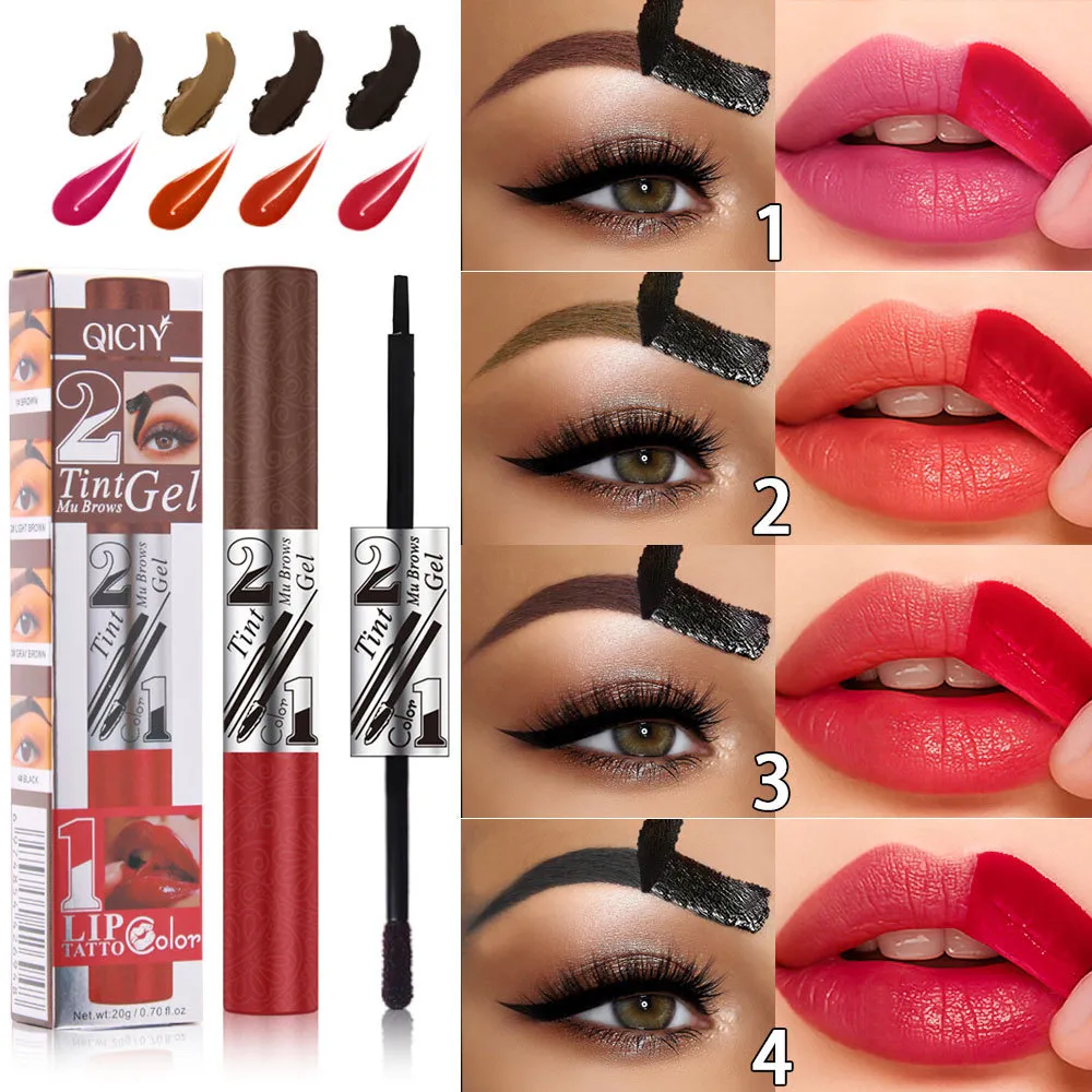 Batom 2 em 1, creme para sobrancelha, duas cabeças, sexy, brilho labial, contorno suave, à prova d'água, longa duração, maquiagem labial