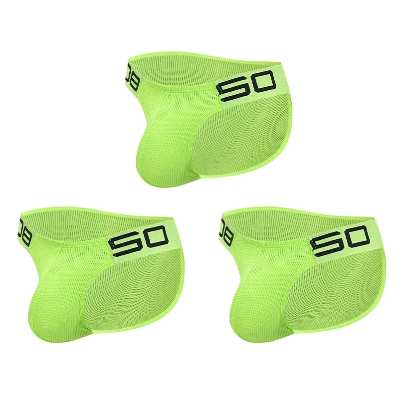 Cuecas masculinas de mistura de nylon, cuecas respiráveis ​​com letras de chifre em relevo, cintura elástica larga, cor fluorescente, roupa íntima sexy