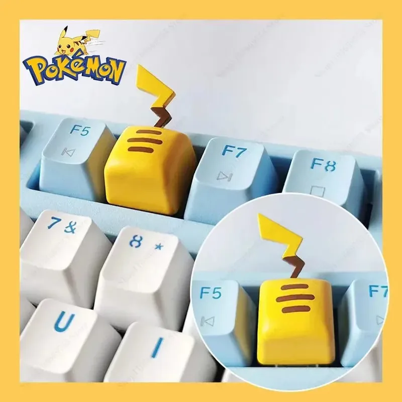 Pokemon Anime Cute Tail Keycaps Pikachu Gengar Eevee Keyboard Cap for Cross Shaft Mechanical Keyboard 3D Resin Keycaps Best Gift