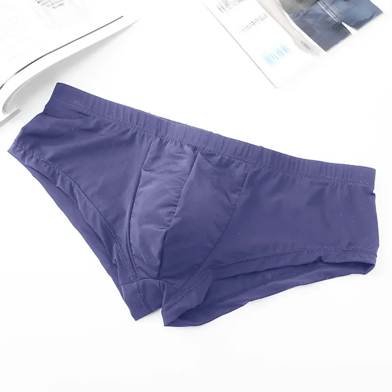 1pc Men's Ice Silk Low Waist Briefs Elastic Solid Color U-Convex Pouch Panties Lingerie Male Underwear Underpants
