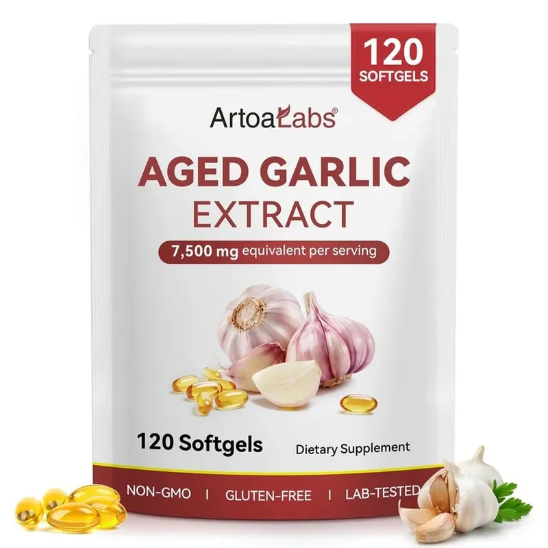Cápsulas softgel de extrato de alho envelhecido equivalente a 7500 mg por porção para circulação e função cardíaca, antioxidante e suporte imunológico 120Ct — image 8