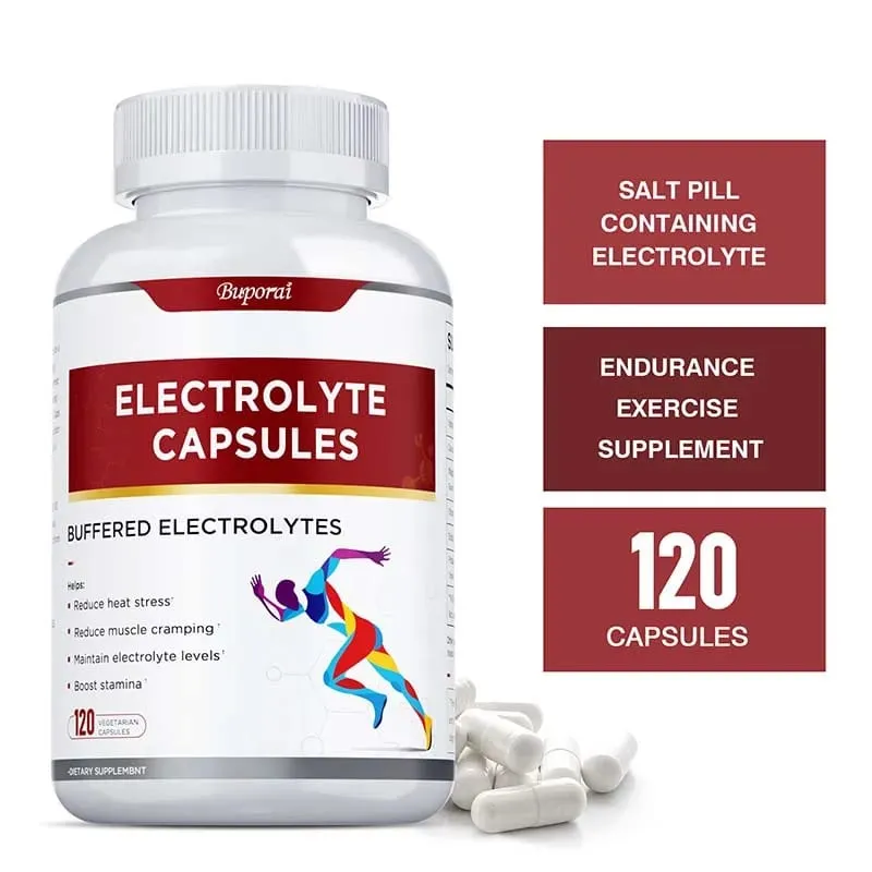 Cápsulas eletrolíticas - Suporta equilíbrio eletrolítico, alivia o estresse, suplementos, nutrição esportiva, melhora a resistência, não OGM