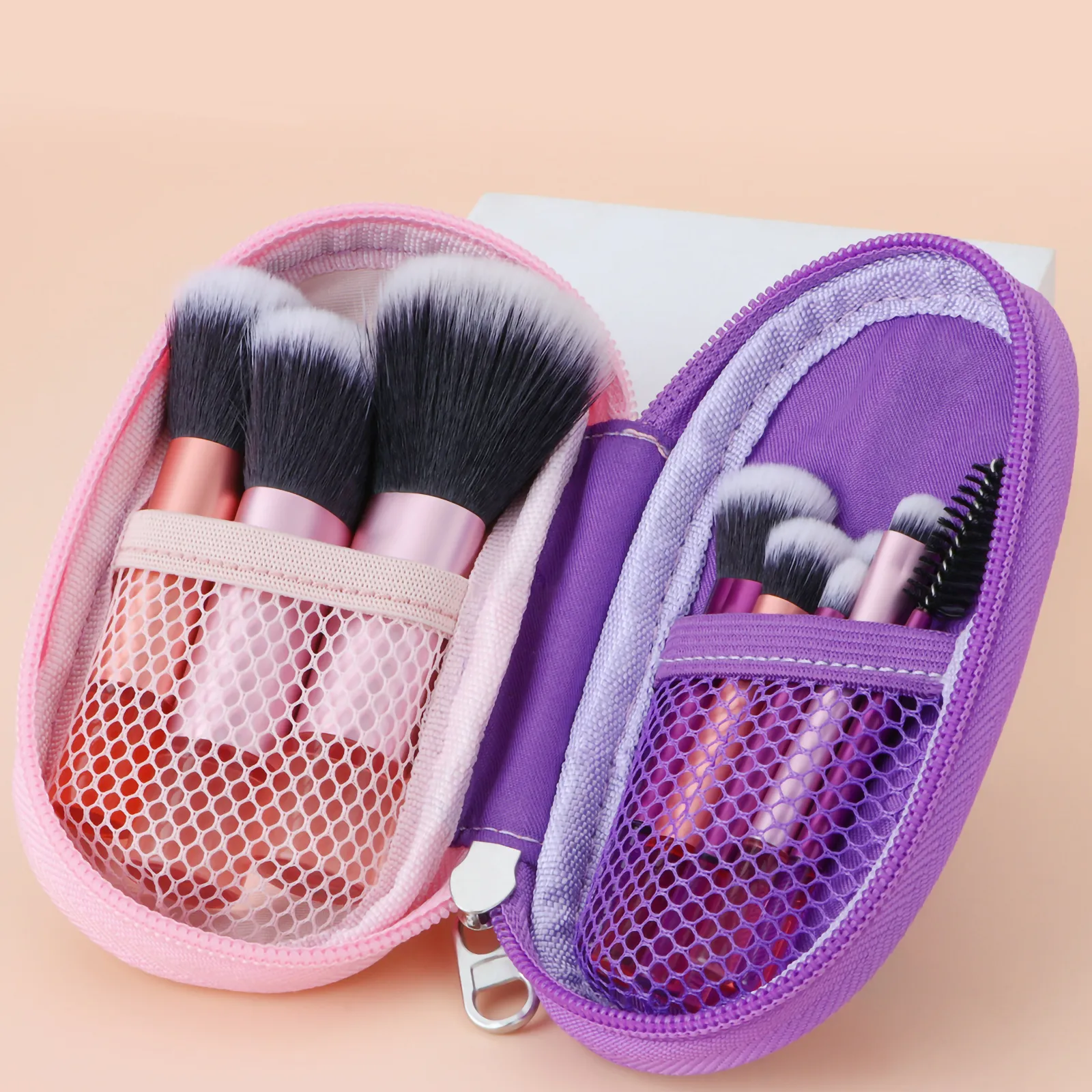 10 Pink Mini Makeup Brush Travel Portable Makeup Tool Makeup Puff - Palm Brush Professional Makeup Tool Set