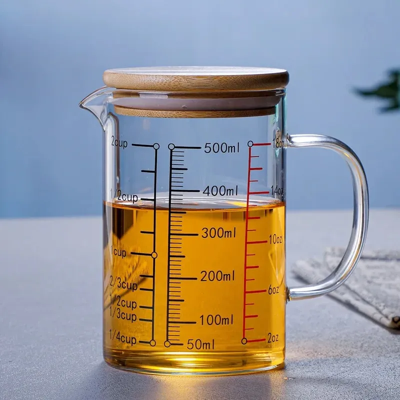 Tasses à mesurer en verre Borosilicate, tasse à échelle en verre transparent avec poignée, bec en forme de V, bécher à mesurer en verre de cuisine