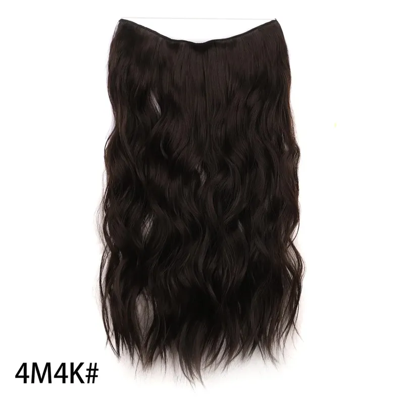 Extensões de cabelo de fio invisível sintético longo 4 clipes em onda encaracolado peruca para mulheres 20 Polegada extensões de cabelo de linha de peixe secreto