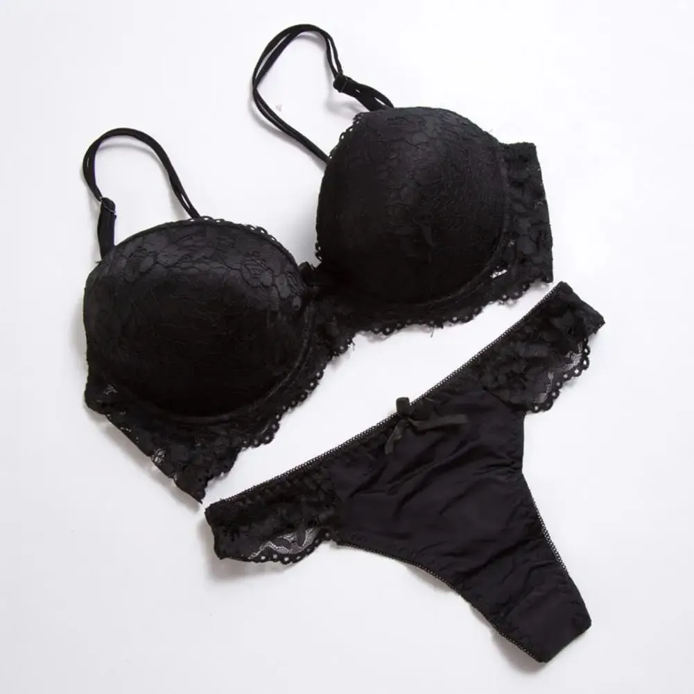 2 pçs/set conjunto de roupa interior alta estiramento cor sólida dupla fileira fivela decorar tamanho grande feminino sexy sutiã de renda e calcinha conjunto