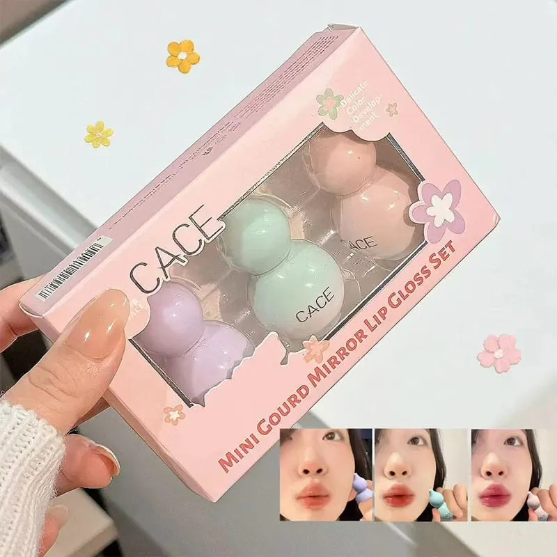 Mini Gourd Watery Mirror Lip Glaze Sets 3 Colors Lasting Moisturizing Water Glass Lipgloss Tint Hydrating Lip Stain Kits