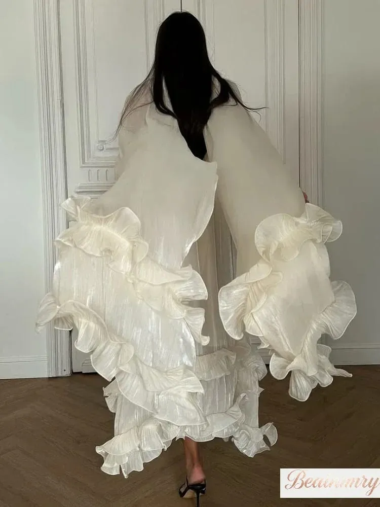Sólido multi-camada babados maxi vestido feminino elegante sem mangas fora do ombro vestidos de cintura alta 2026 férias roupas femininas
