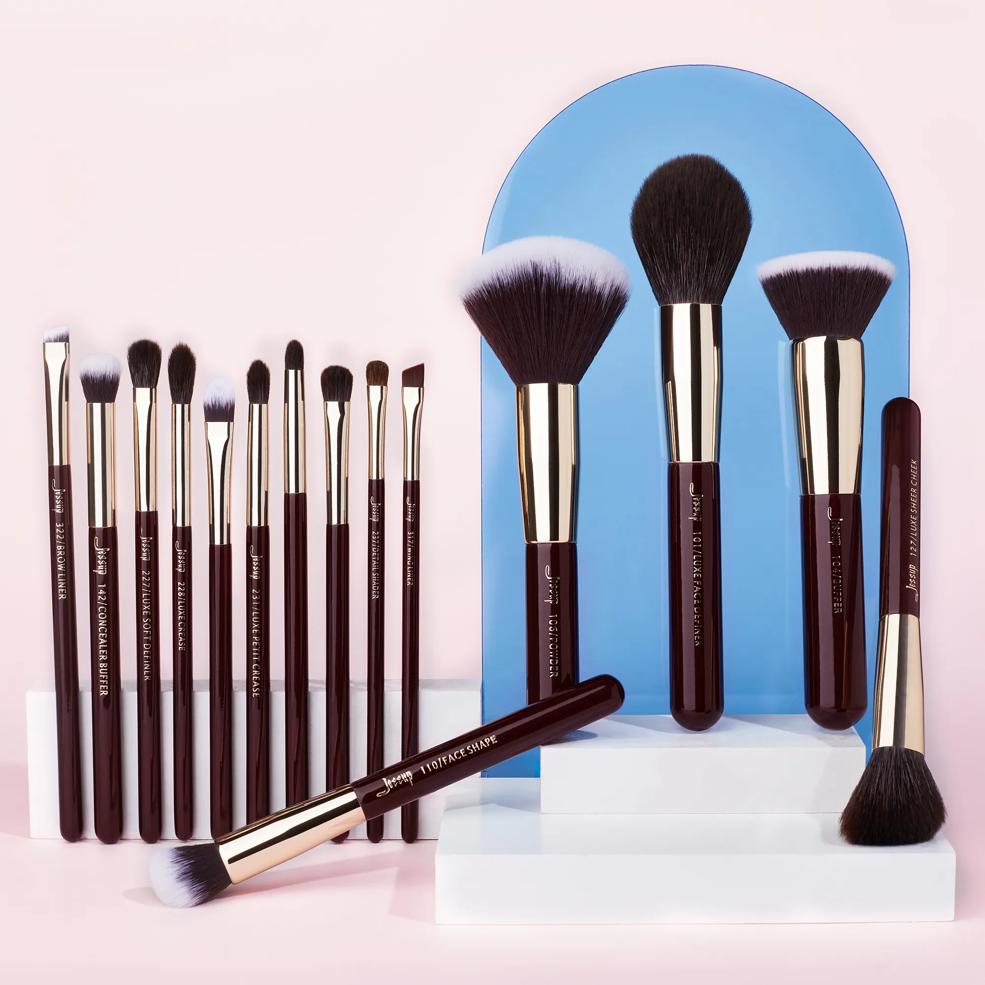 Jessup pincéis de maquiagem conjunto 15 pçs pincel de maquiagem profissional em pó sombra forro fundação blush mistura zinfandel/dourado