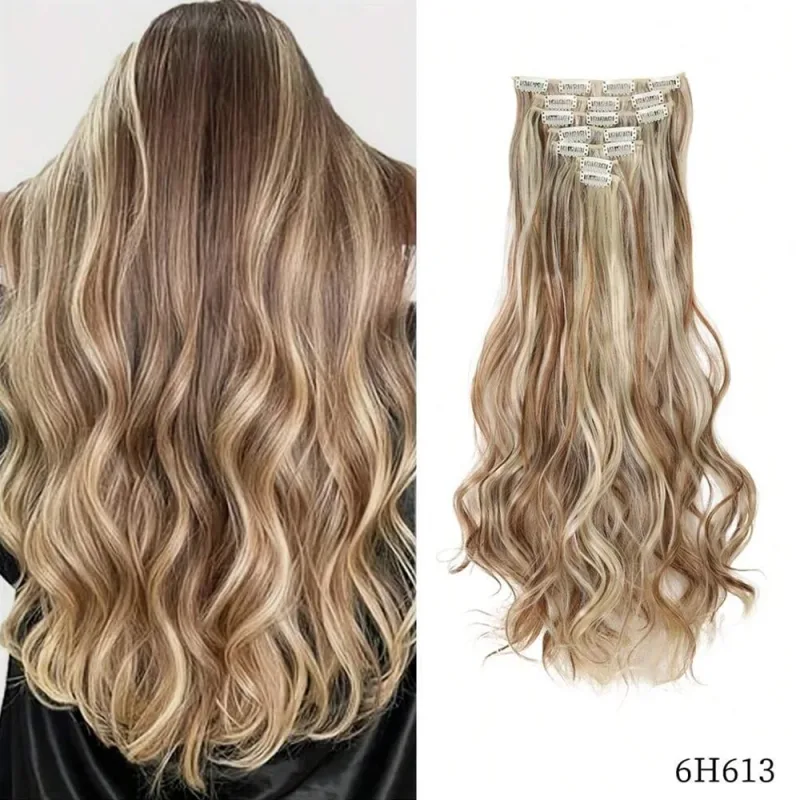 7 Clips In Hair Extensions Long Wave Hairstyle Blck 20inch Natural Synthetic Hair Daily Use Hairpiece For Women