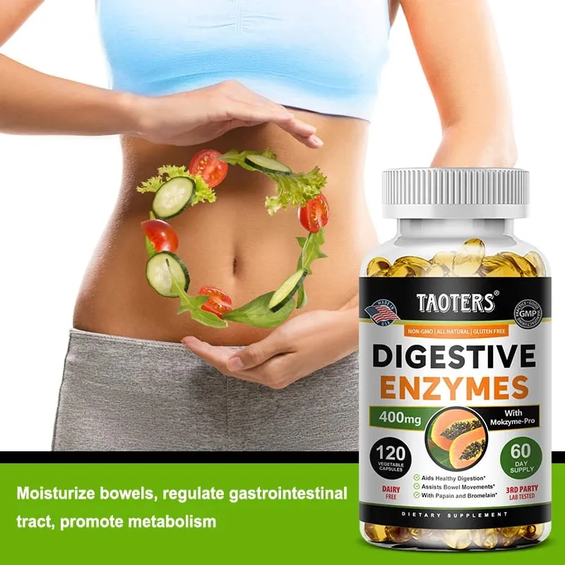 Enzimas digestivas contendo papaína e bromelaína ajudam a apoiar a digestão, melhorar a saúde intestinal, aumentar o metabolismo, melhorar a pele opaca