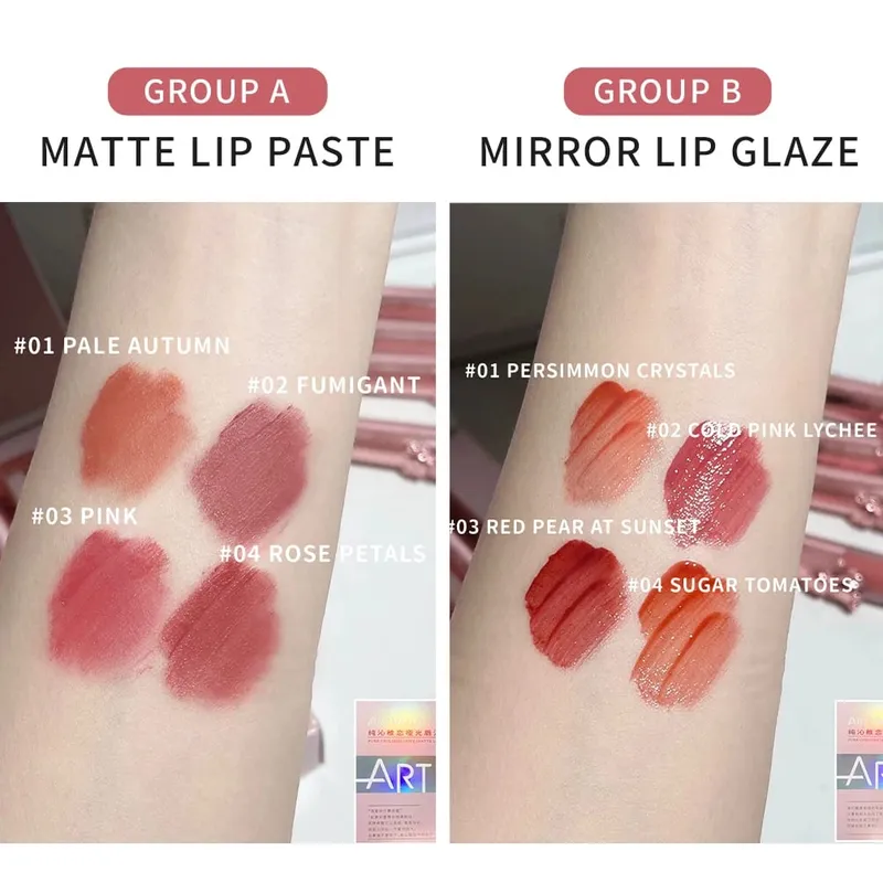 VALOR DA ARTE 4 Pcs Lipgloss Batom Líquido Duradoura Hidratante Maquiagem Espelho Lip Glaze Conjunto Com Colar Lip Tint Beleza Maquiagem