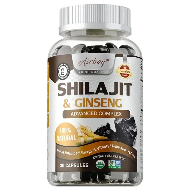 Shilajit e Ginseng - Suporte de energia e vitalidade, melhora a clareza mental, suporte imunológico, aumenta a resistência, crescimento muscular