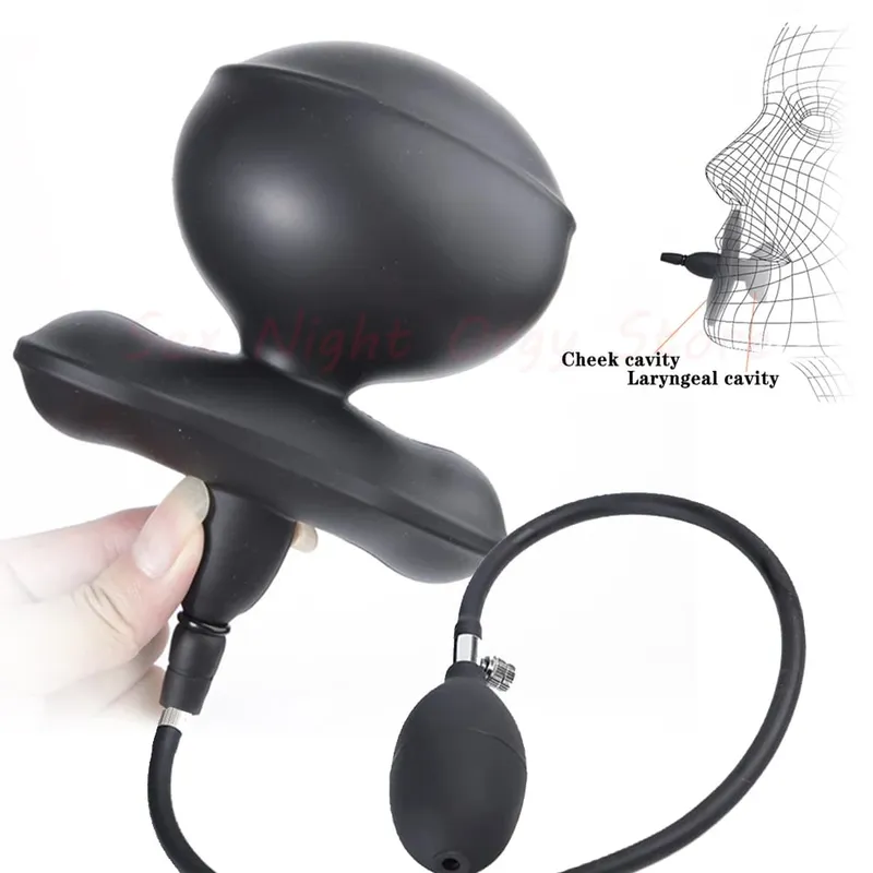 Flexible Size Silicone Mouth Gag BDSM Ball Accessory Plug Inflatable with Detachable Pump for Erotic Restraint Sex Game Play Toy