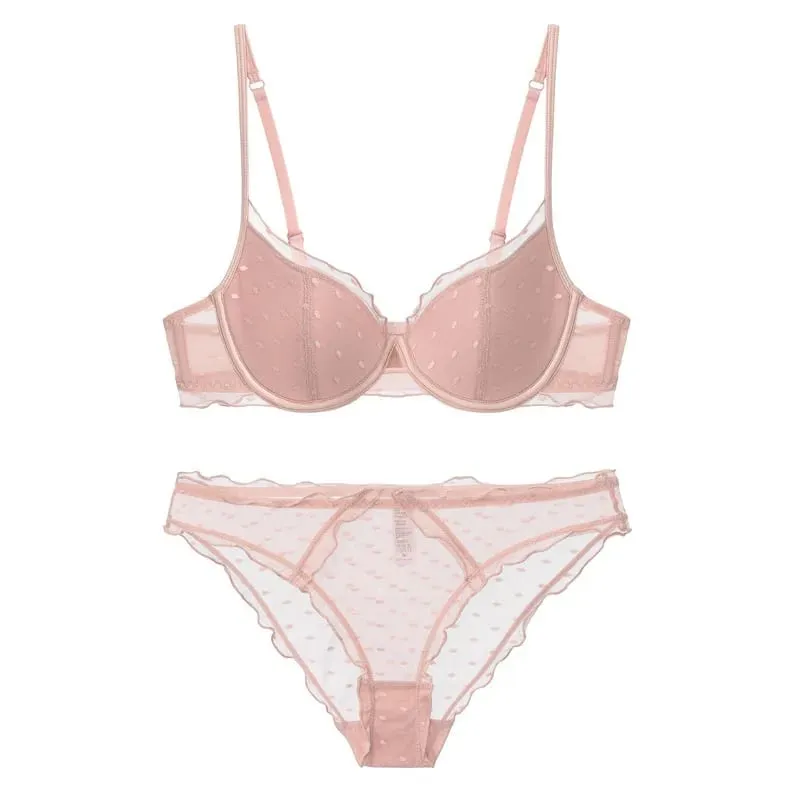 Sutiã de bolinhas de renda francesa conjunto de duas peças pequeno peito coleta e levantamento anti-flacidez lateral conjunto de lingerie de coleta de peito