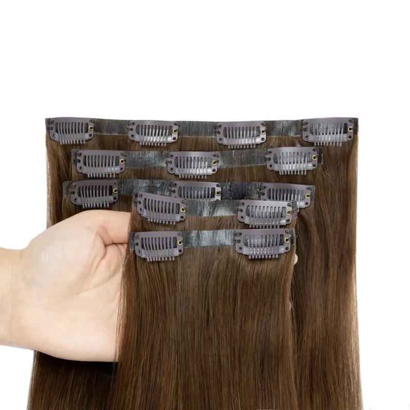 Invisible PU Clip In Human Hair Extension Seamless Tape Weft Thin and Soft Tape Weft 7Pcs/set 12-24inch 100G 120G Clip on Hair
