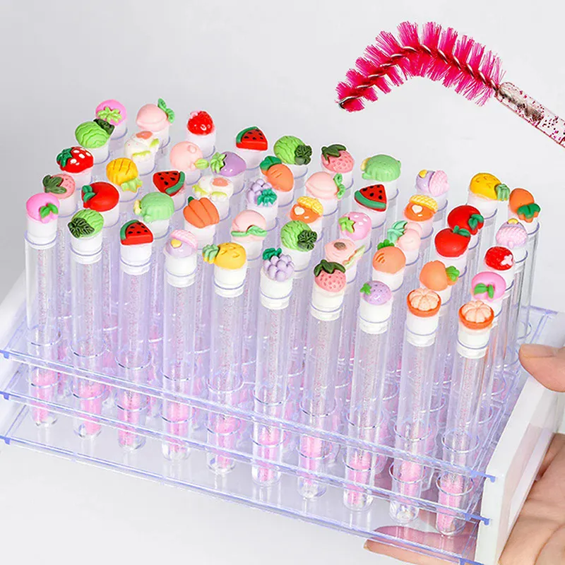 10 pçs/set coleção de frutas rímel escova reutilizável lash escova tubo carretéis lash extensão pincéis aplicadores ferramentas de maquiagem