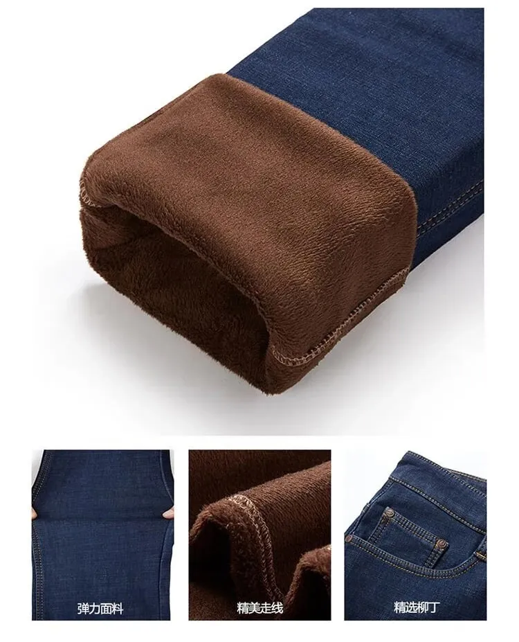 Homens plus size 10xl inverno quente de pelúcia jeans estiramento solto em linha reta calças jeans baggy para uso confortável oversize streetwear — image 4