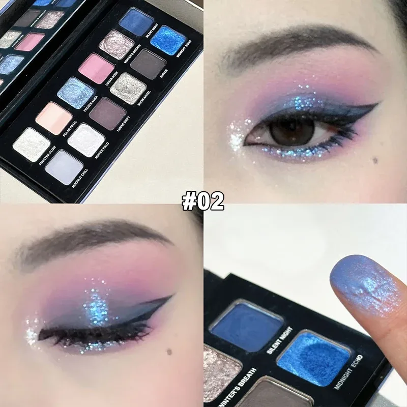 Paleta de sombras metálicas com 12 cores, pérola fosca, cintilante, azul, iluminador, brilho, maquiagem fashion — image 4
