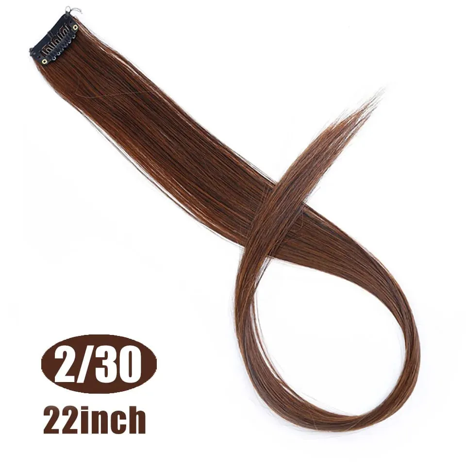 22 "sintético longo reto arco-íris destaque extensões de cabelo colorido clipe em uma peça ombre rosa roxo verde amarelo para wome