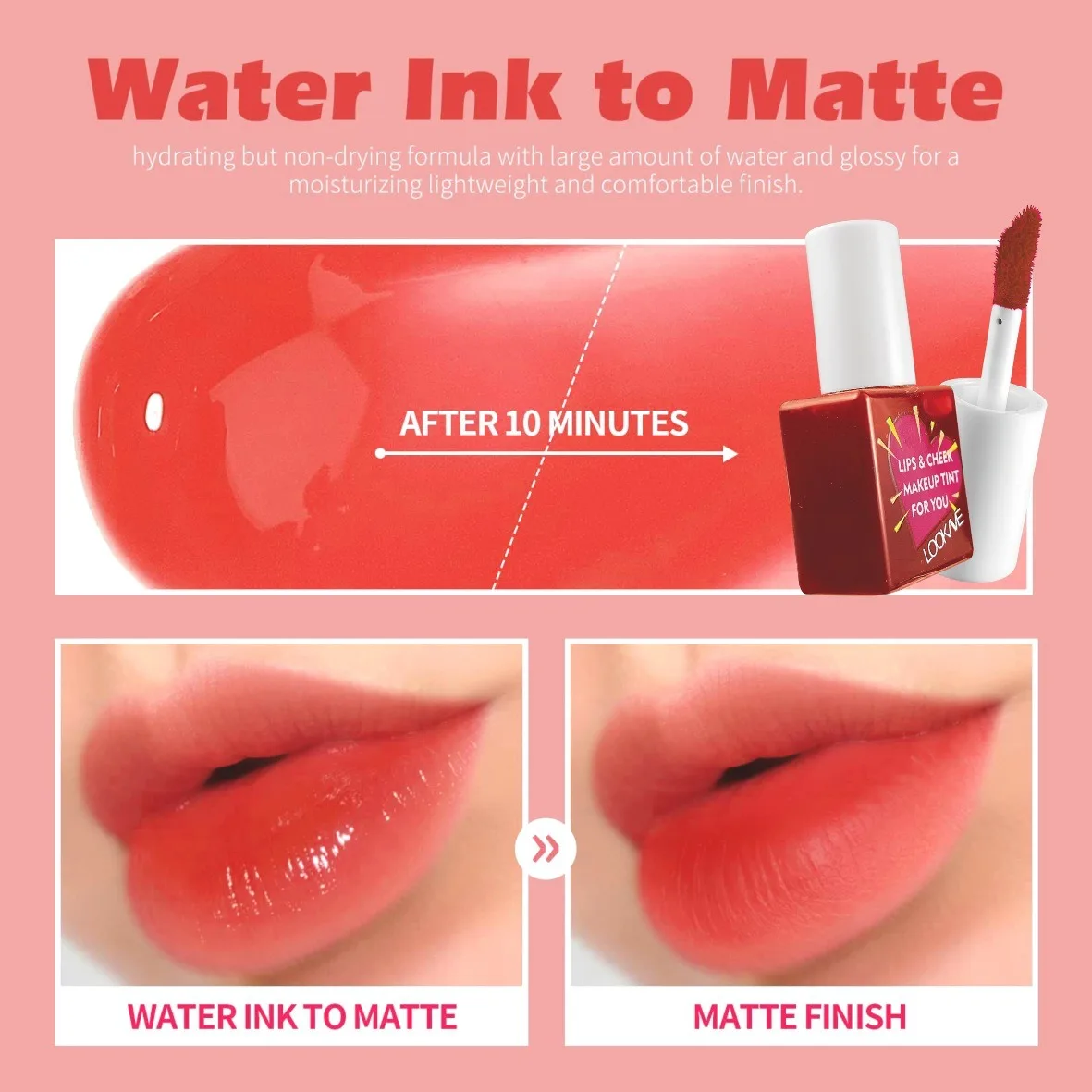 Batom líquido para bochecha, brilho labial fosco, hidratante, frutas, blush, 6 cores, brilho labial, cosméticos à prova d'água de longa duração