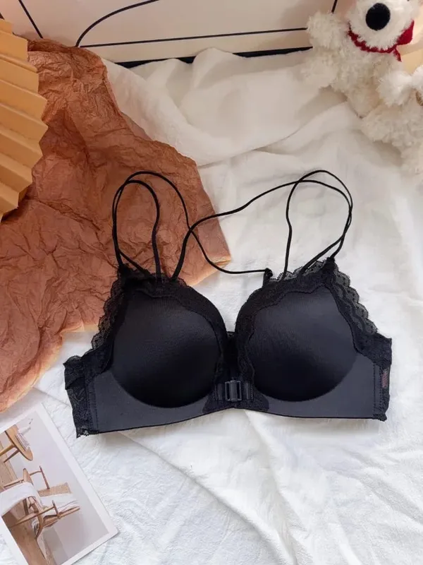 Conjunto de sutiã de fixação frontal com estampa de leopardo confortável para mulheres sem costas peito pequeno melhorando lingerie venda quente