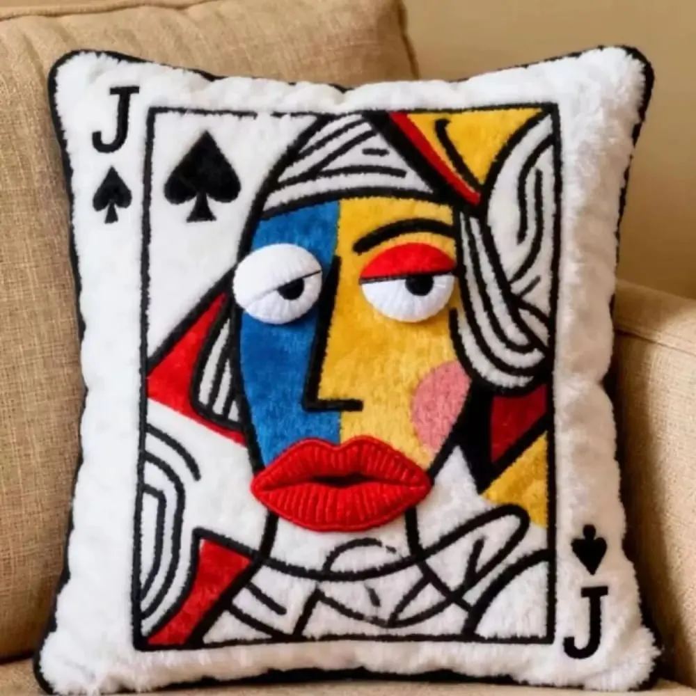 Almofada de cartão de pôquer estilo patchwork, olhos grandes 3d, design de alto valor, travesseiro bordado, tema de jogo de cartas, travesseiro de retalhos, decoração de casa — image 5