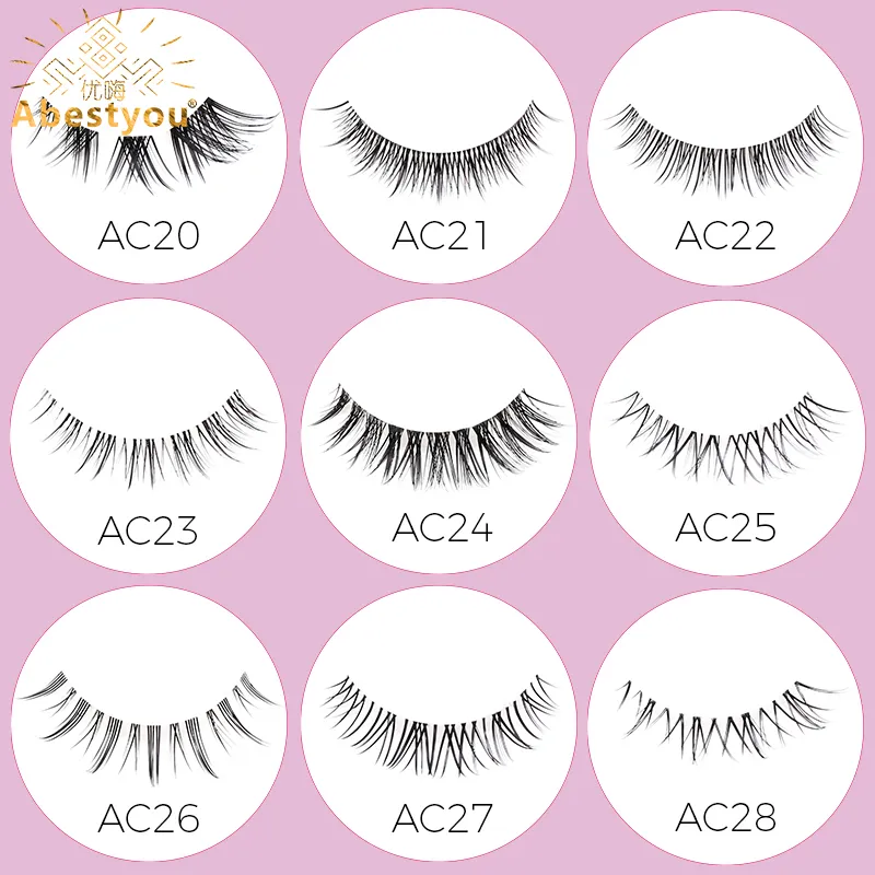 Abestyou 3d curto 9mm falso cils pequeno fino luz olho de gato camélia alado chicote transparente listra clara vison cílios inferiores