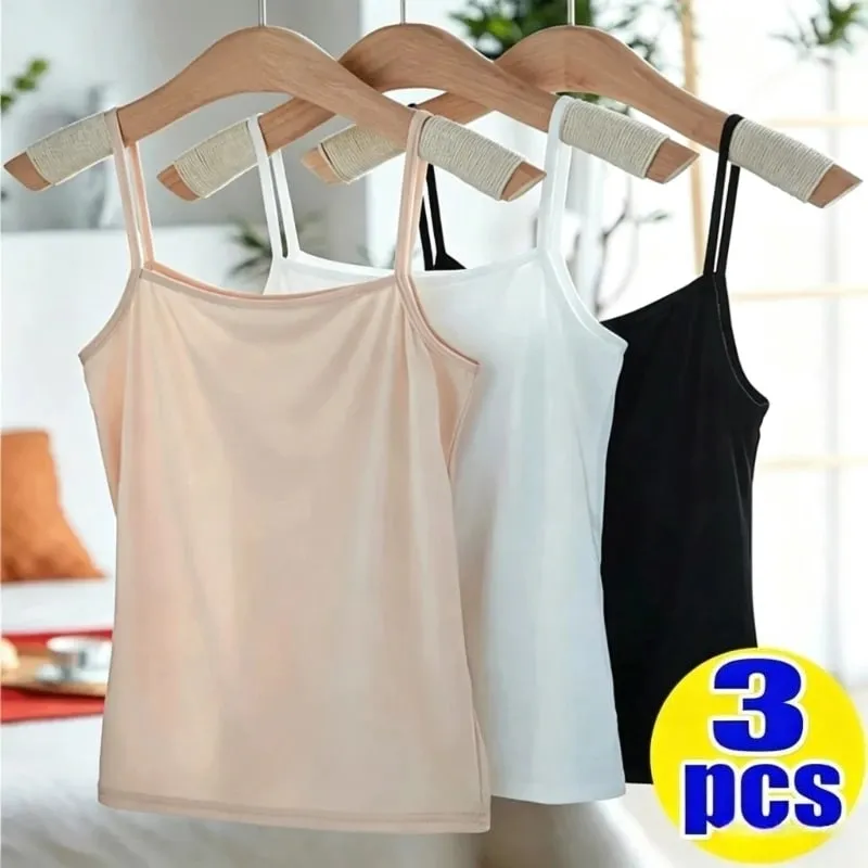 Solid Color Sleeveless Camisole Vest Casual Basic Slim Tank Top All Match Daily Women Summer Fashion Streetwear Tops Underwear — image 2