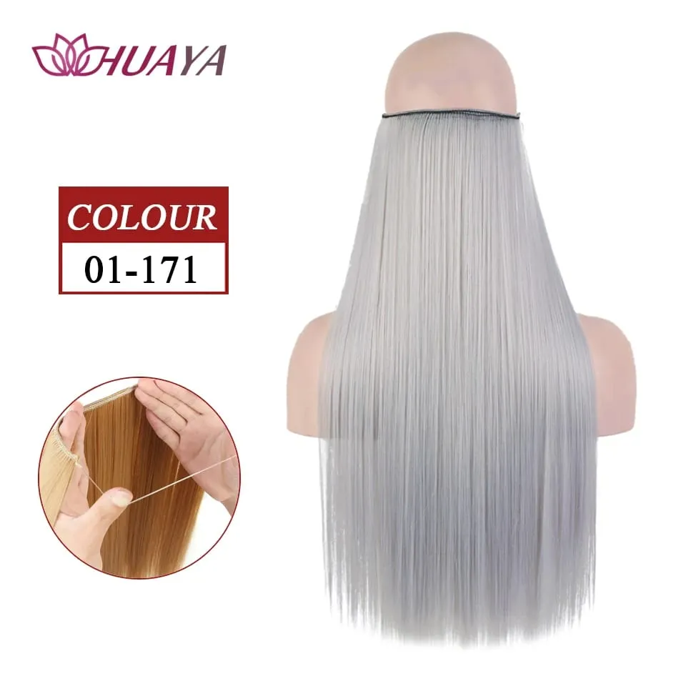 Synthetic Long Straight Invisible Wire No Clips In Hair Extensions Fake Hair Pieces Secret Fish Line Hairpieces For Women